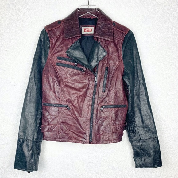 Levi'sLeather Motorcycle Jacket Red Black